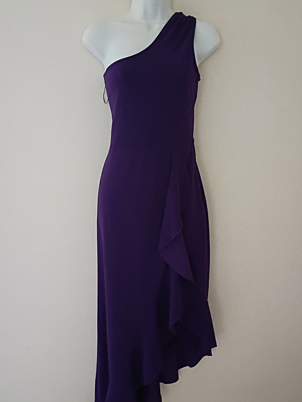 One-Shoulder Purple Evening Dress with Asymmetric Ruffle